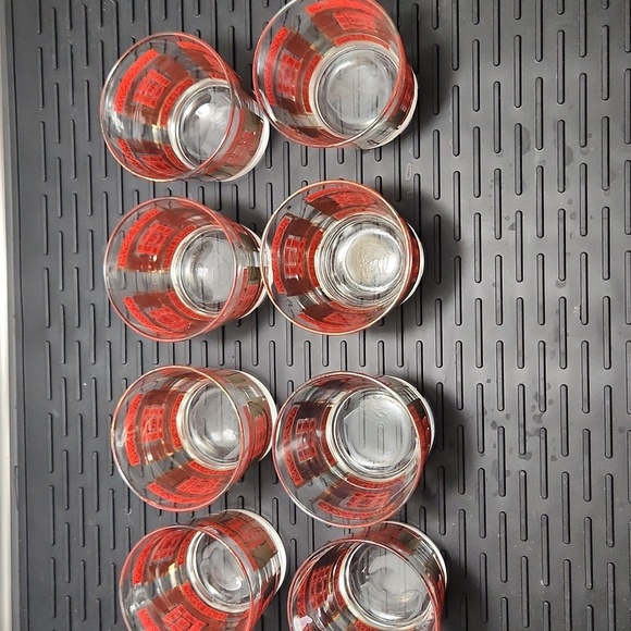 Libby MCM Red & Gold Low-Ball Set of 8 - Picture 4 of 5